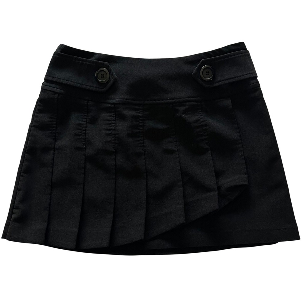 BARAMI Black Asymmetric Pleated Mini‎ Skort Side Buttons Y2K Style Size 2